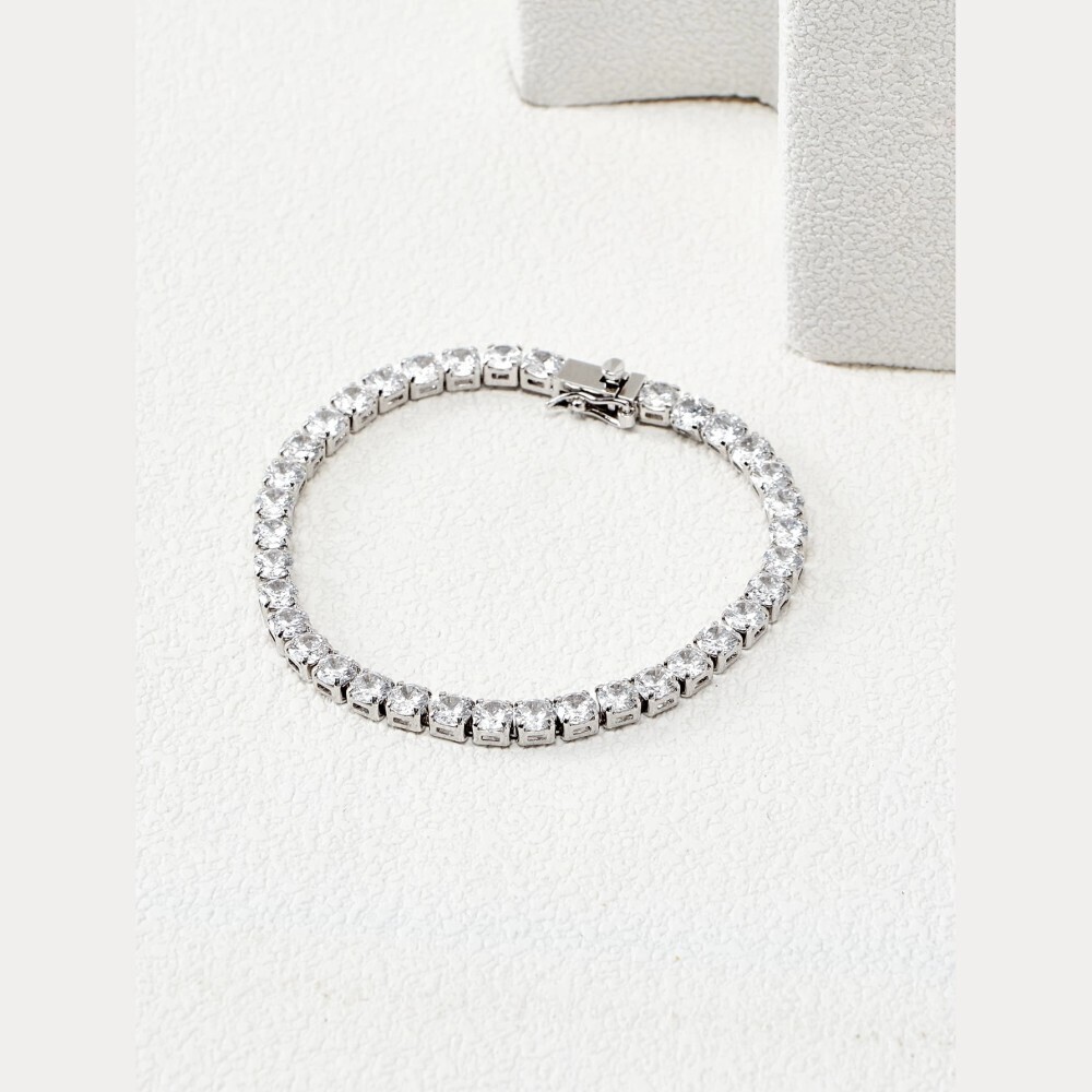 Silver Tone Cubic Zirconia Round Cut Tennis Bracelet